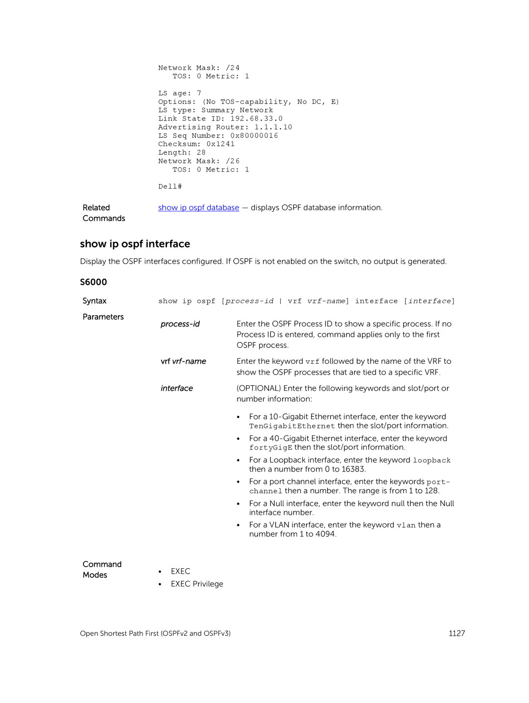 Dell 9.7(0.0) manual Show ip ospf interface, Tos 