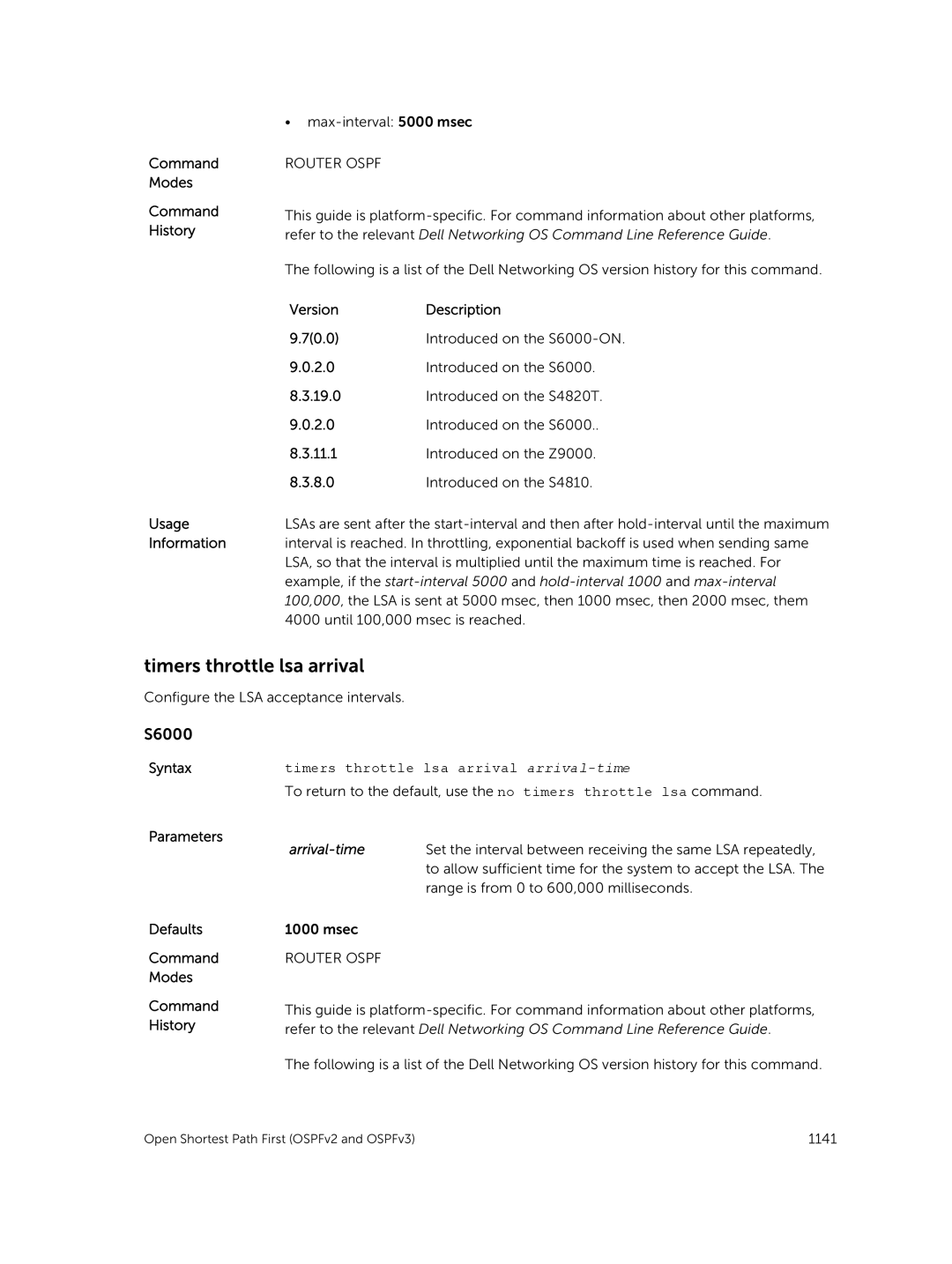 Dell 9.7(0.0) manual Timers throttle lsa arrival arrival-time, Arrival-time 