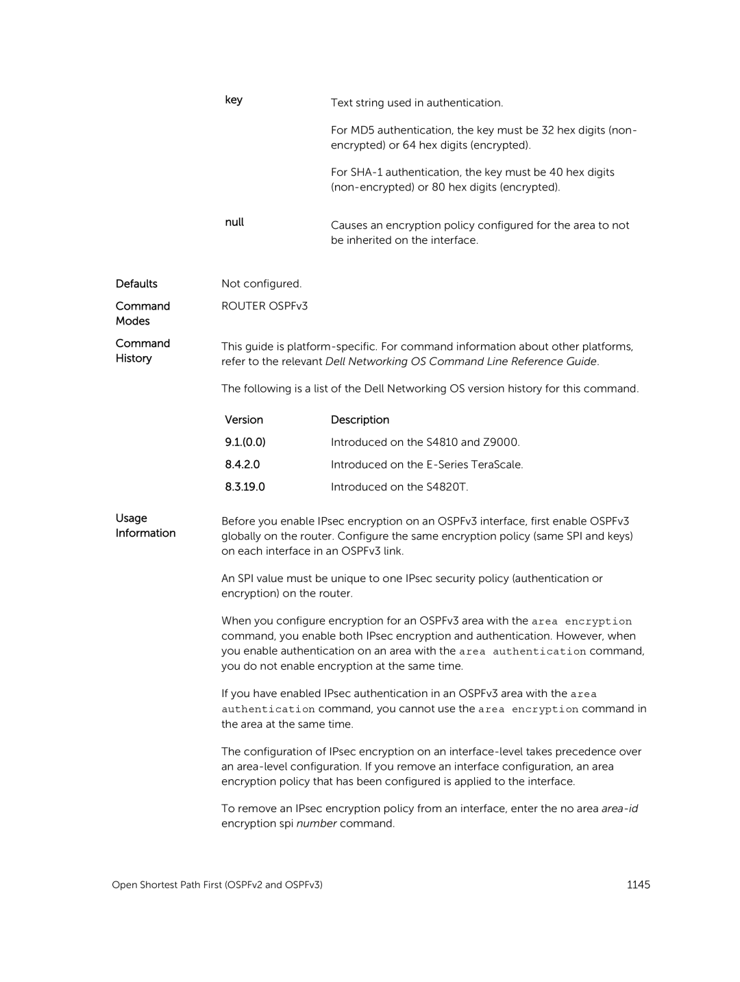 Dell 9.7(0.0) manual Defaults Command Modes Key Null, Command History Usage Information 