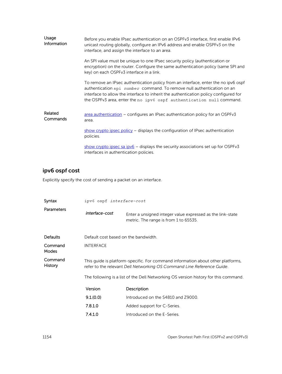 Dell 9.7(0.0) manual Ipv6 ospf cost, Interface-cost 