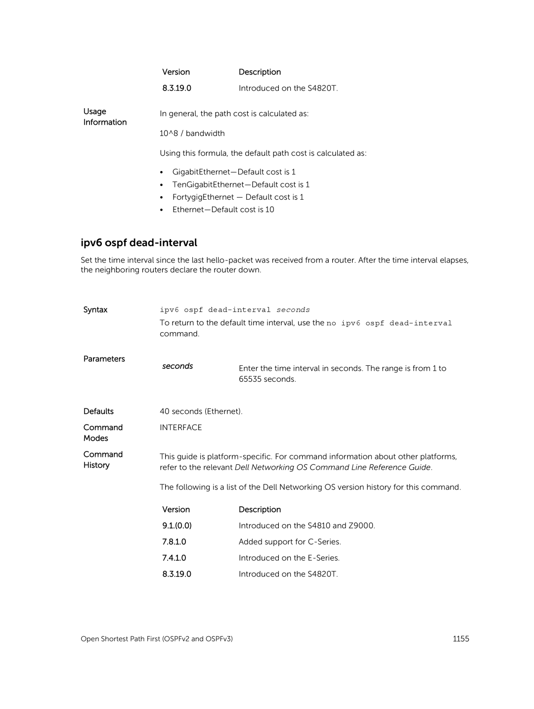 Dell 9.7(0.0) manual Ipv6 ospf dead-interval seconds 