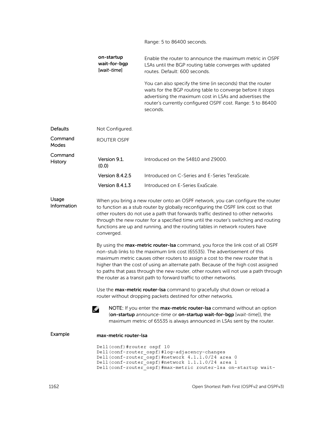 Dell 9.7(0.0) manual Defaults Command Modes, Wait-time 