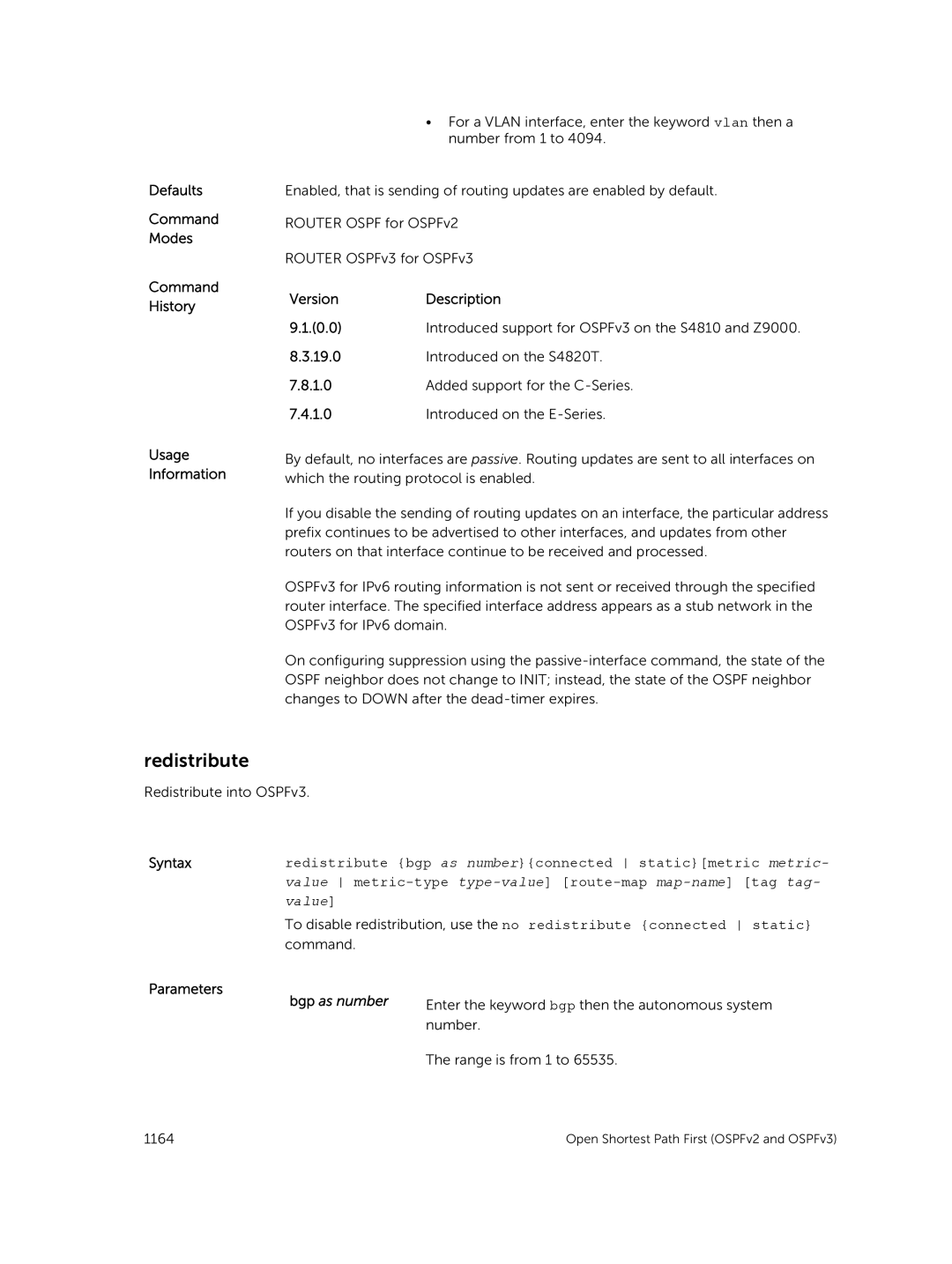 Dell 9.7(0.0) manual Redistribute, Defaults Command Modes History Usage Information 