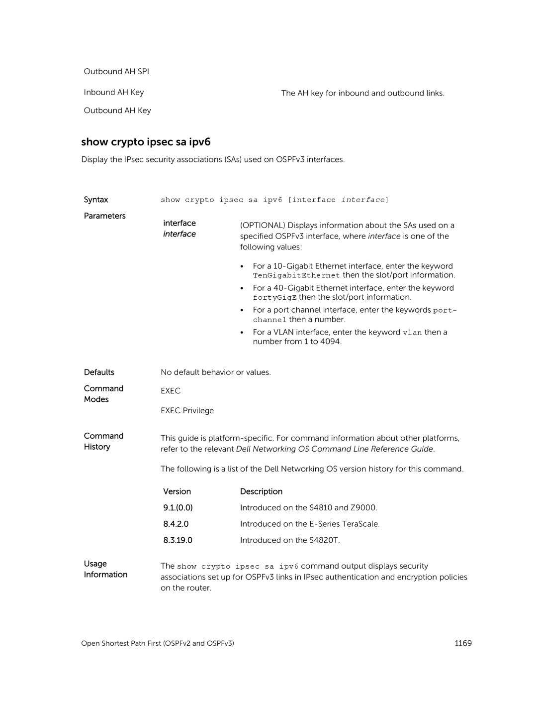 Dell 9.7(0.0) manual Show crypto ipsec sa ipv6 interface interface 