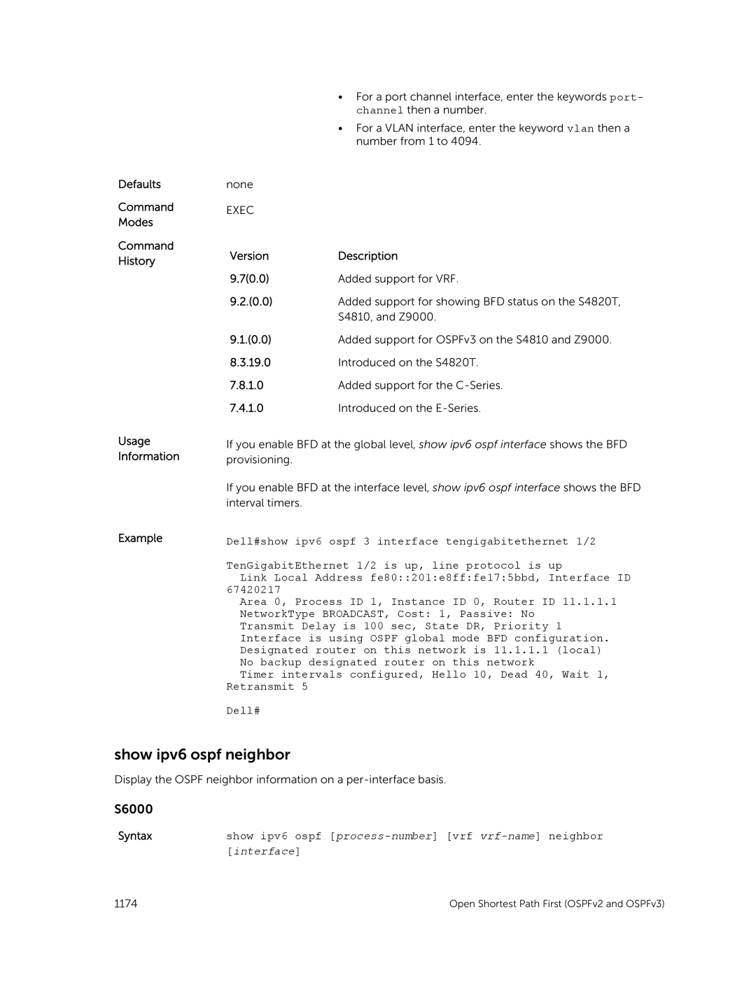 Dell 9.7(0.0) manual Show ipv6 ospf neighbor, Syntaxshow ipv6 ospf process-number vrf vrf-name neighbor 