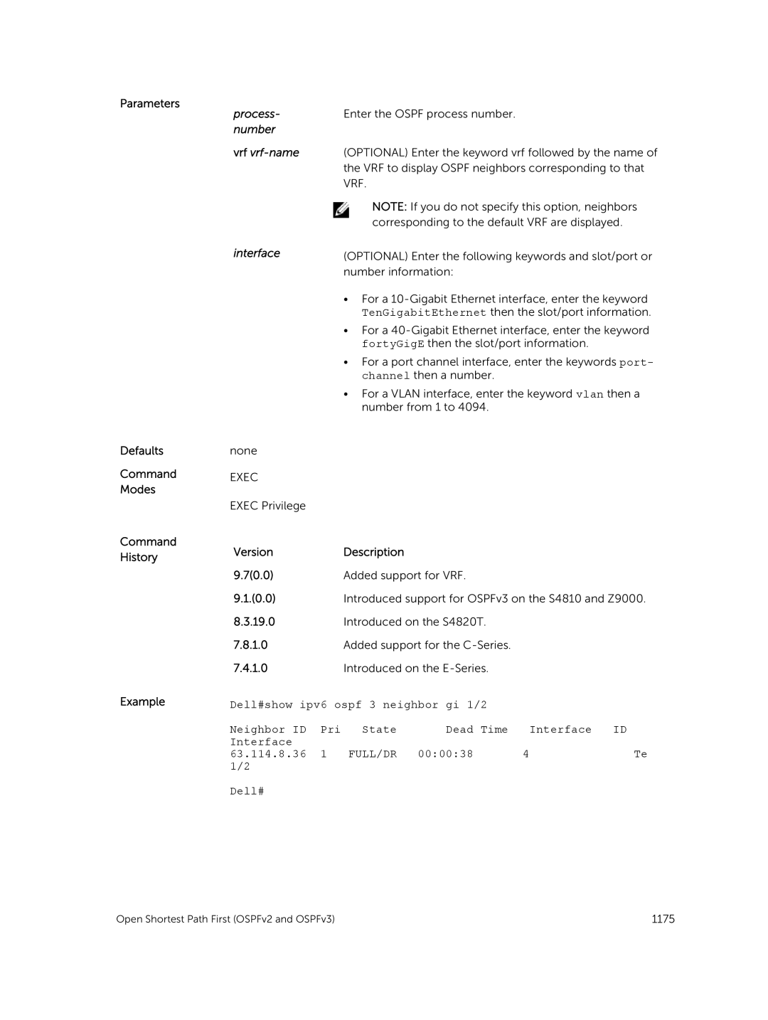 Dell 9.7(0.0) manual Process- number Vrf vrf-name Interface, 000038 63.114.8.36 Dell# 