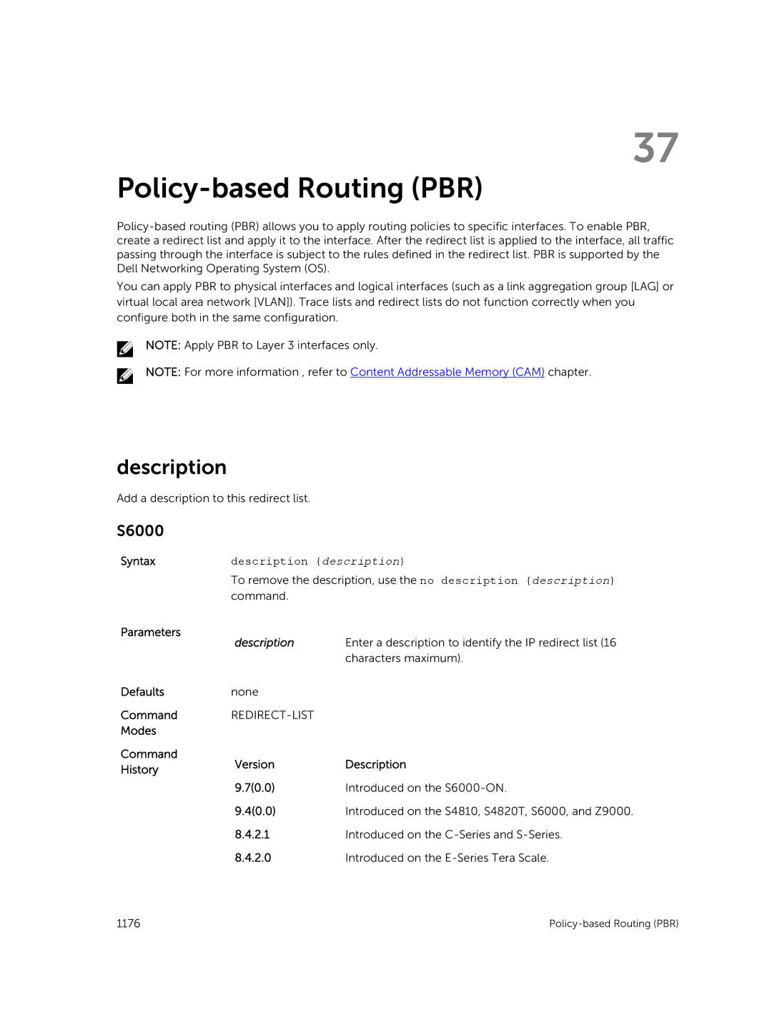 Dell 9.7(0.0) manual Policy-based Routing PBR, Description 