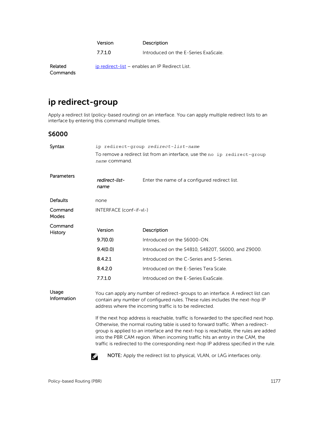 Dell 9.7(0.0) manual Ip redirect-group redirect-list-name 