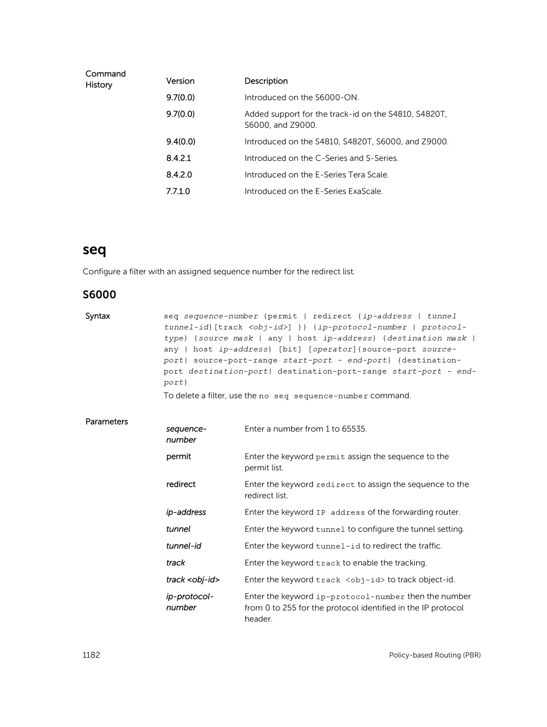 Dell 9.7(0.0) manual Seq, Command Version Description History 70.0 