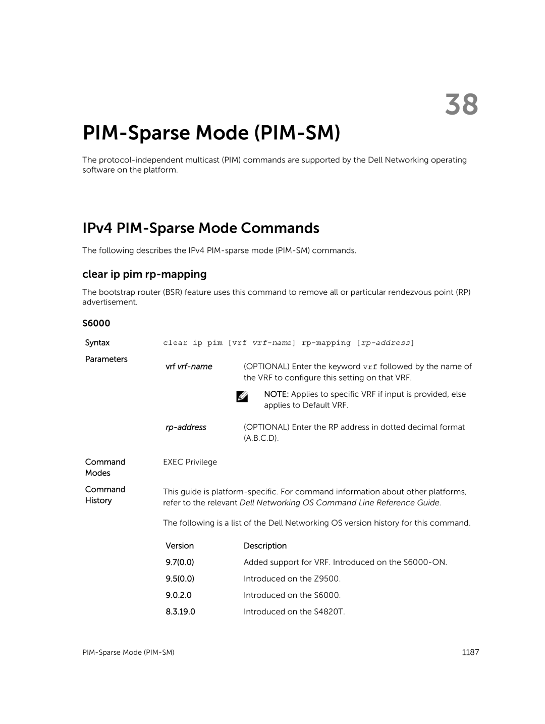 Dell 9.7(0.0) manual PIM-Sparse Mode PIM-SM, IPv4 PIM-Sparse Mode Commands, Clear ip pim rp-mapping, Rp-address 