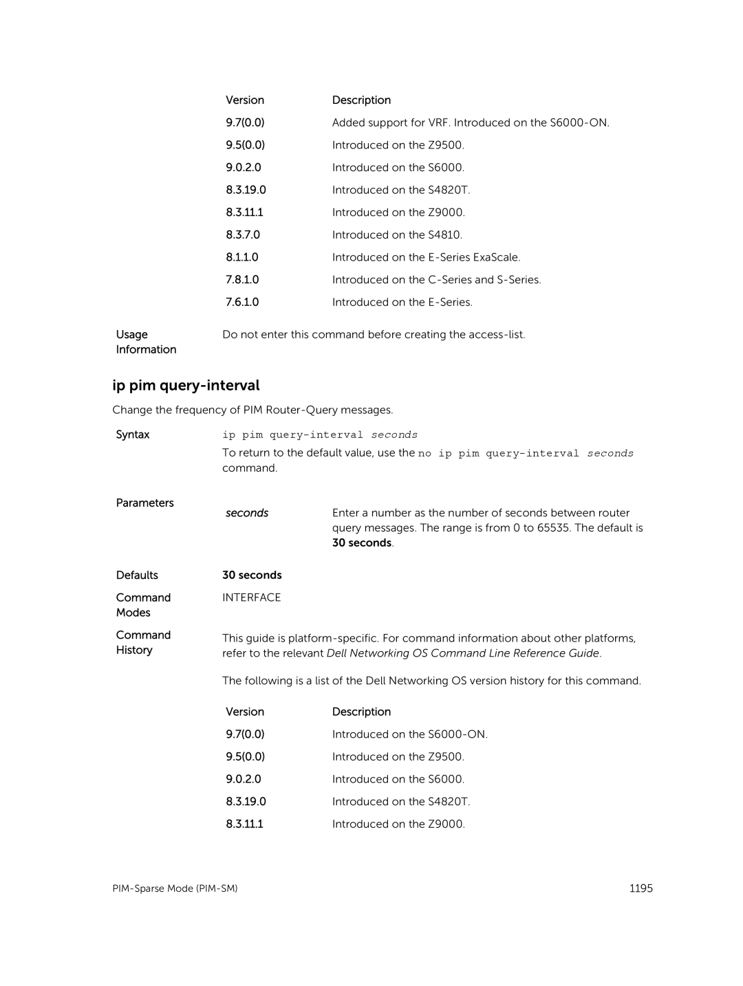 Dell 9.7(0.0) manual Ip pim query-interval seconds 