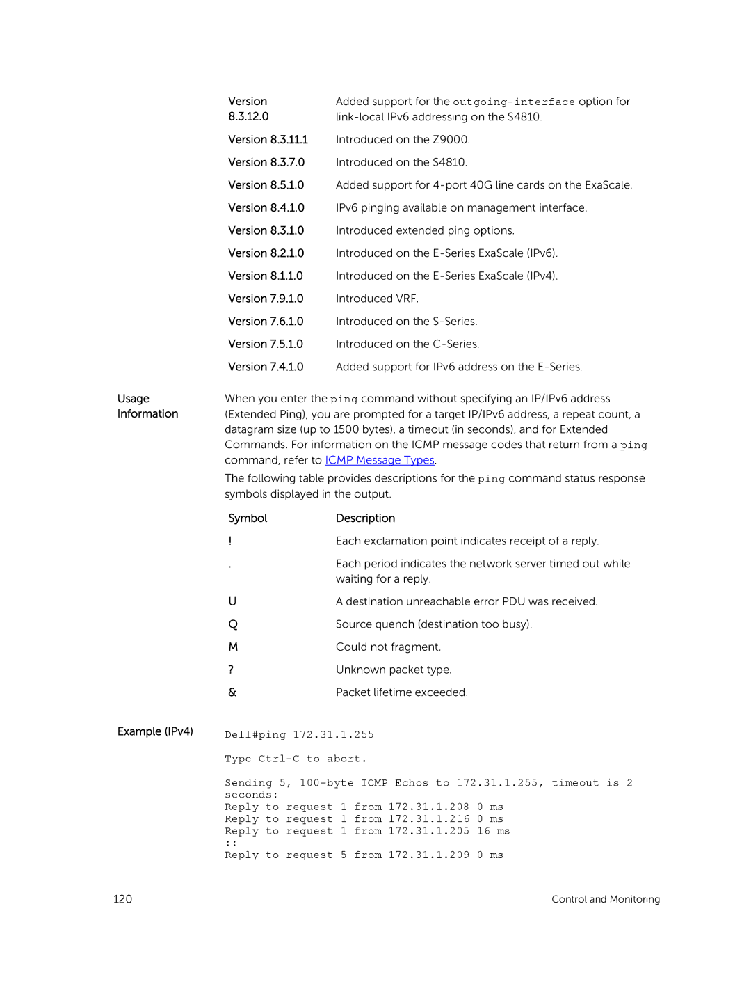 Dell 9.7(0.0) manual Usage Information Example IPv4 Version 