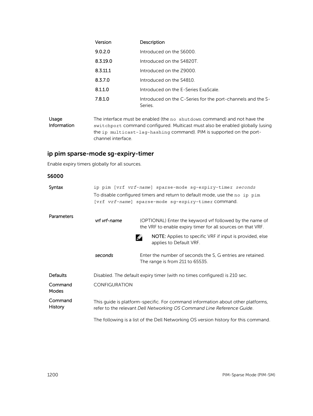 Dell 9.7(0.0) manual Ip pim sparse-mode sg-expiry-timer, Ip pim vrf vrf-name sparse-mode sg-expiry-timer seconds 