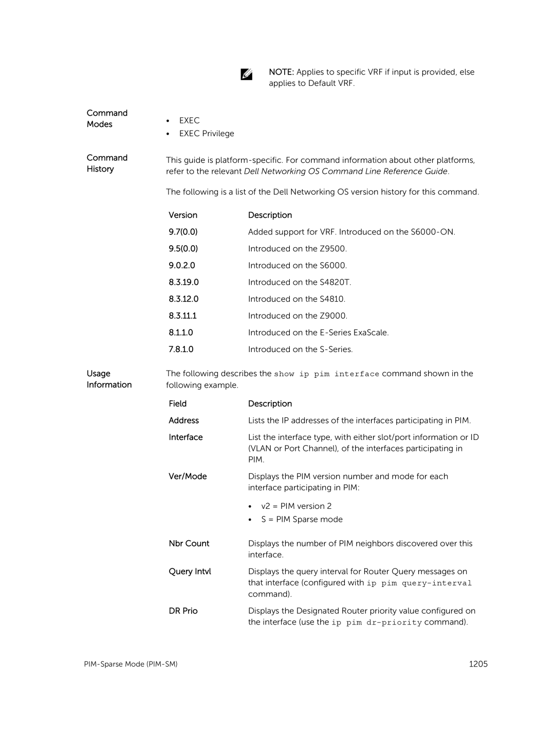 Dell 9.7(0.0) manual Field Description Address, Ver/Mode, Nbr Count, Query Intvl, DR Prio 