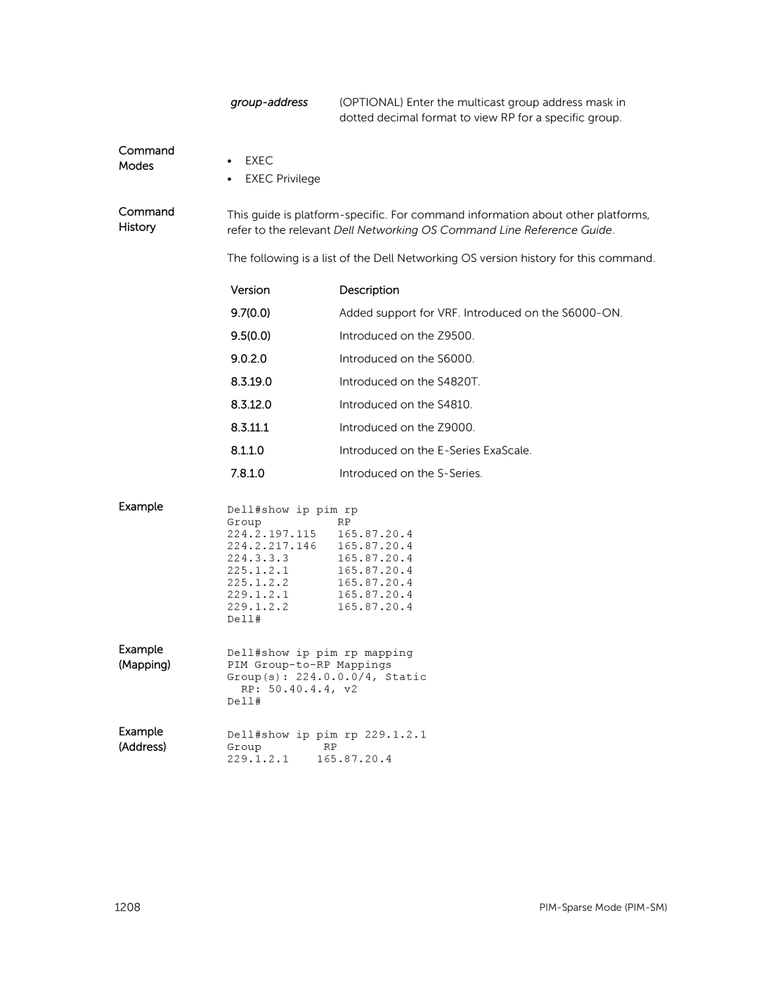 Dell 9.7(0.0) manual Command Modes Command History Example Example Mapping 