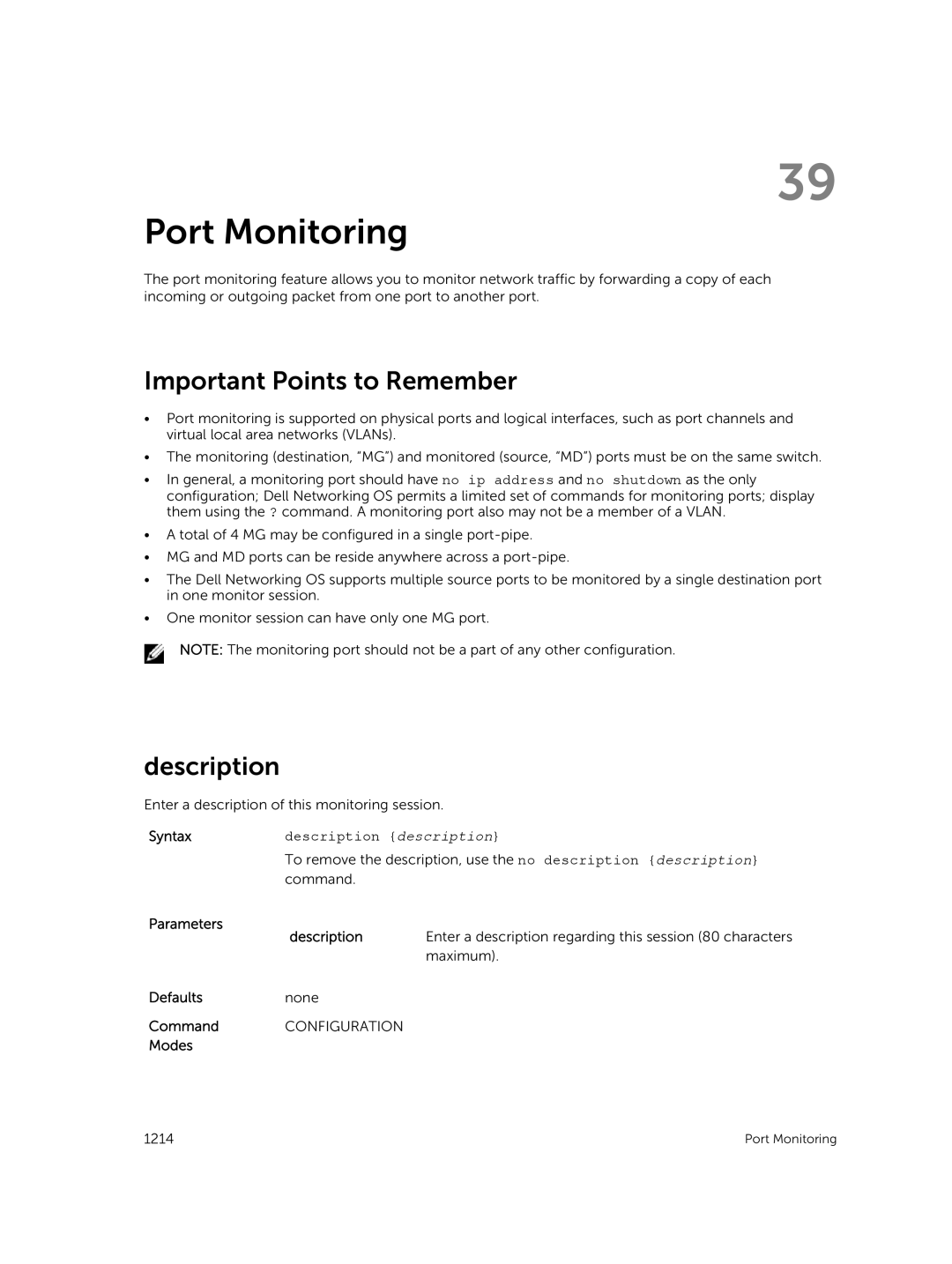 Dell 9.7(0.0) manual Port Monitoring, Command Parameters Description 