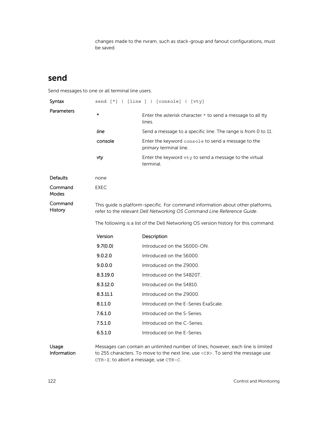 Dell 9.7(0.0) manual Send * line console vty, Vty 