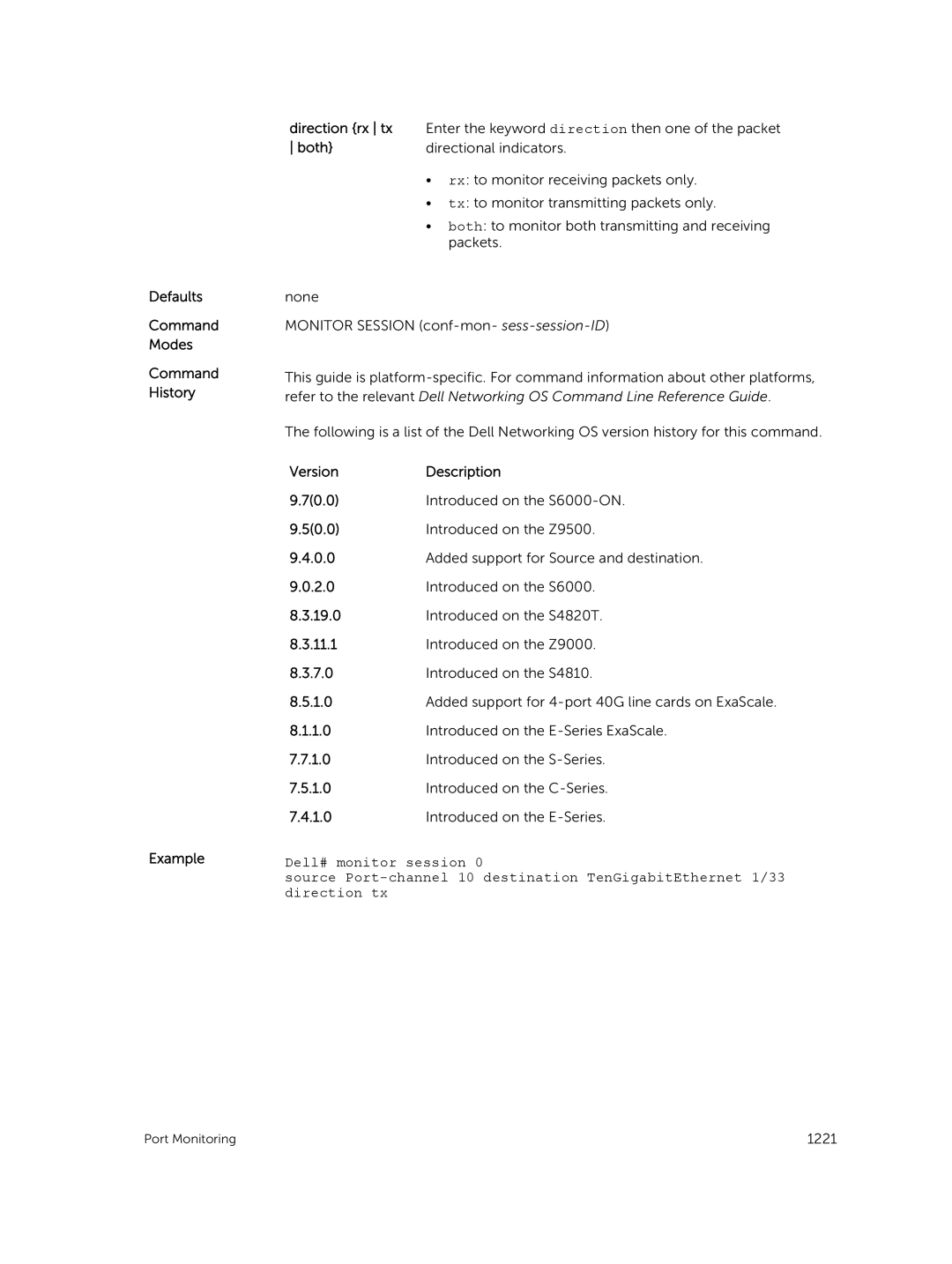 Dell 9.7(0.0) manual Enter the keyword direction then one of the packet 