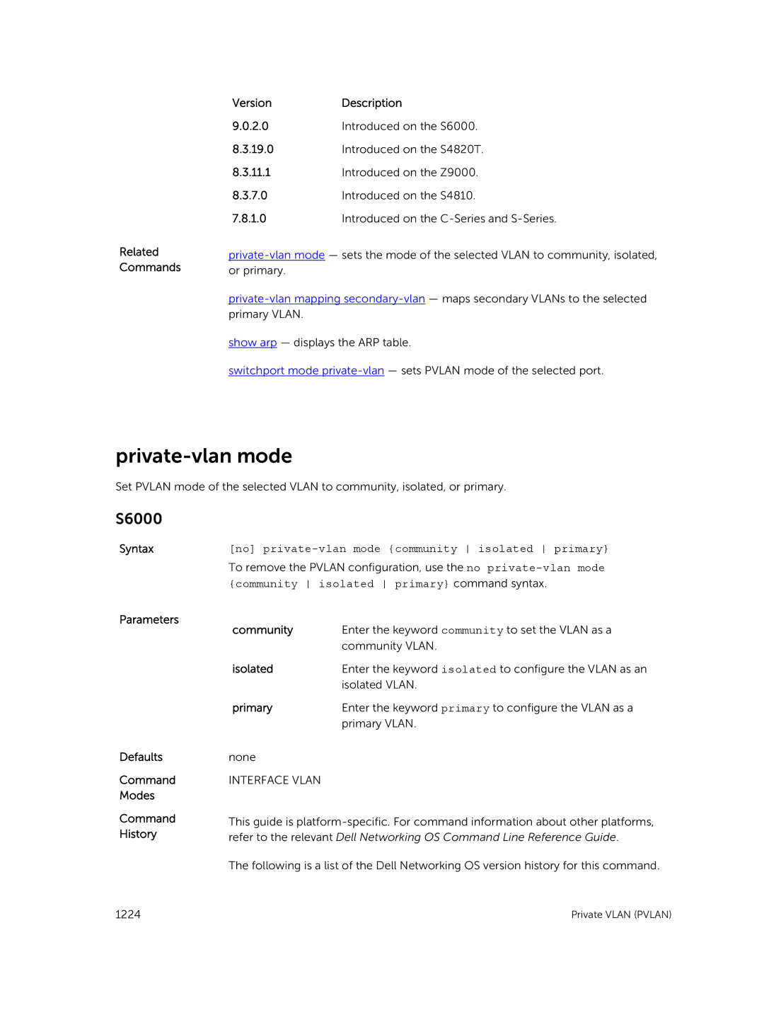 Dell 9.7(0.0) manual Private-vlan mode, Syntaxno private-vlan mode community isolated primary, Isolated 