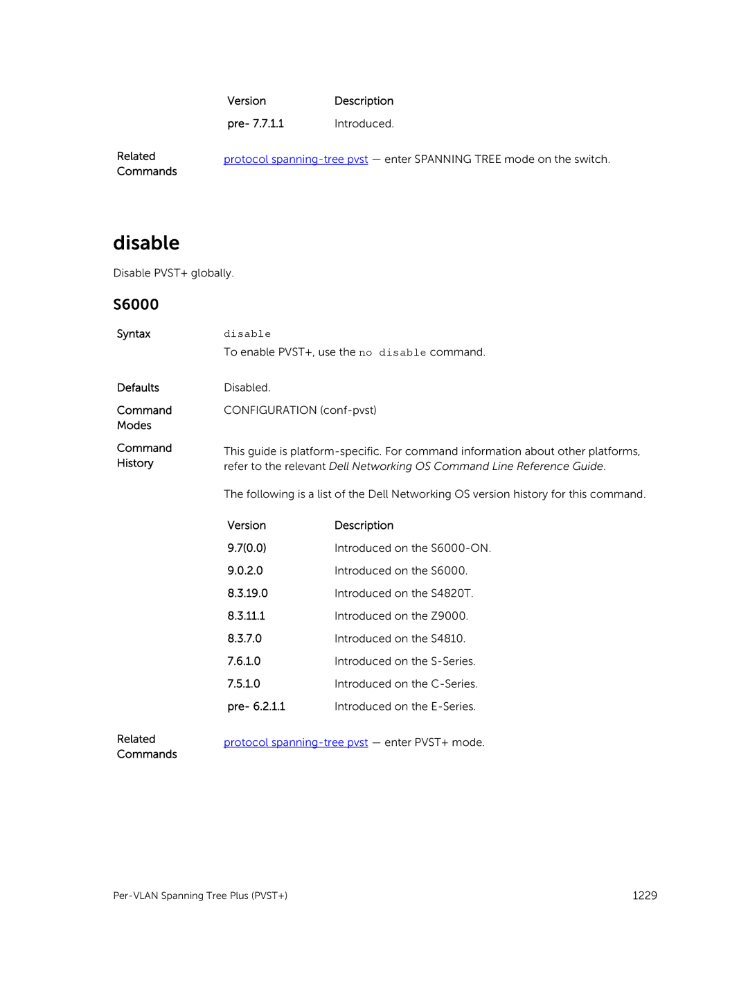 Dell 9.7(0.0) manual Protocol spanning-tree pvst enter PVST+ mode 