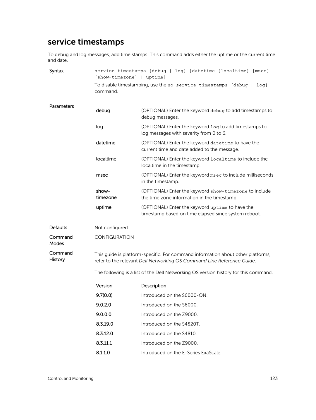 Dell 9.7(0.0) manual Service timestamps 