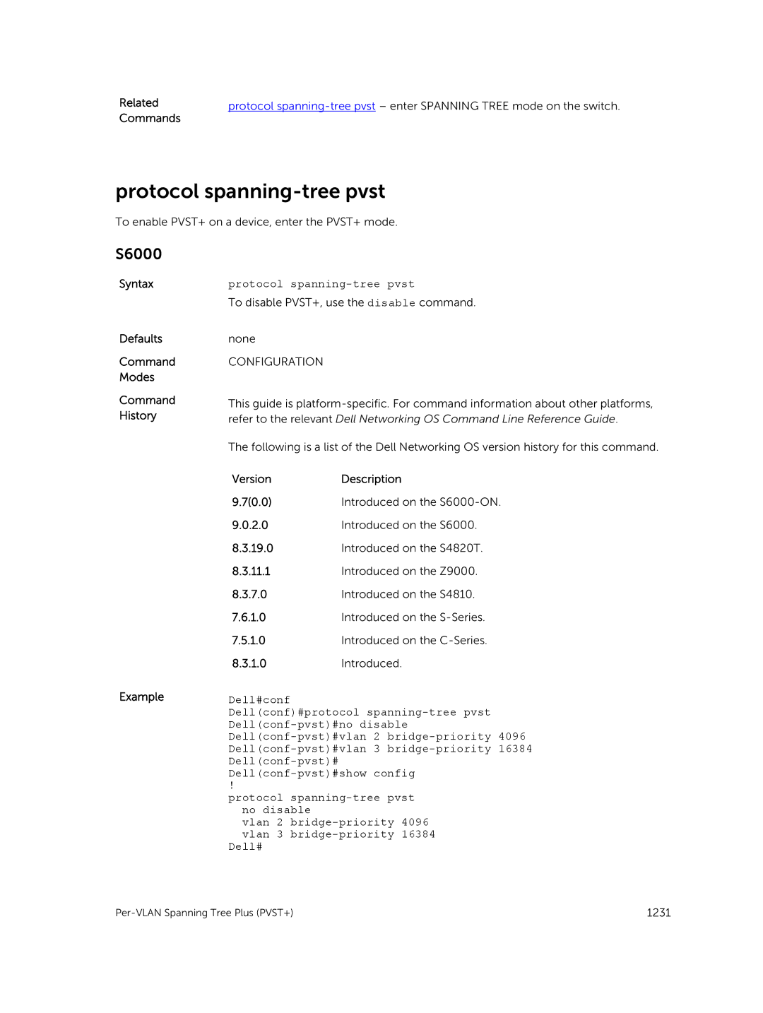 Dell 9.7(0.0) manual Protocol spanning-tree pvst 