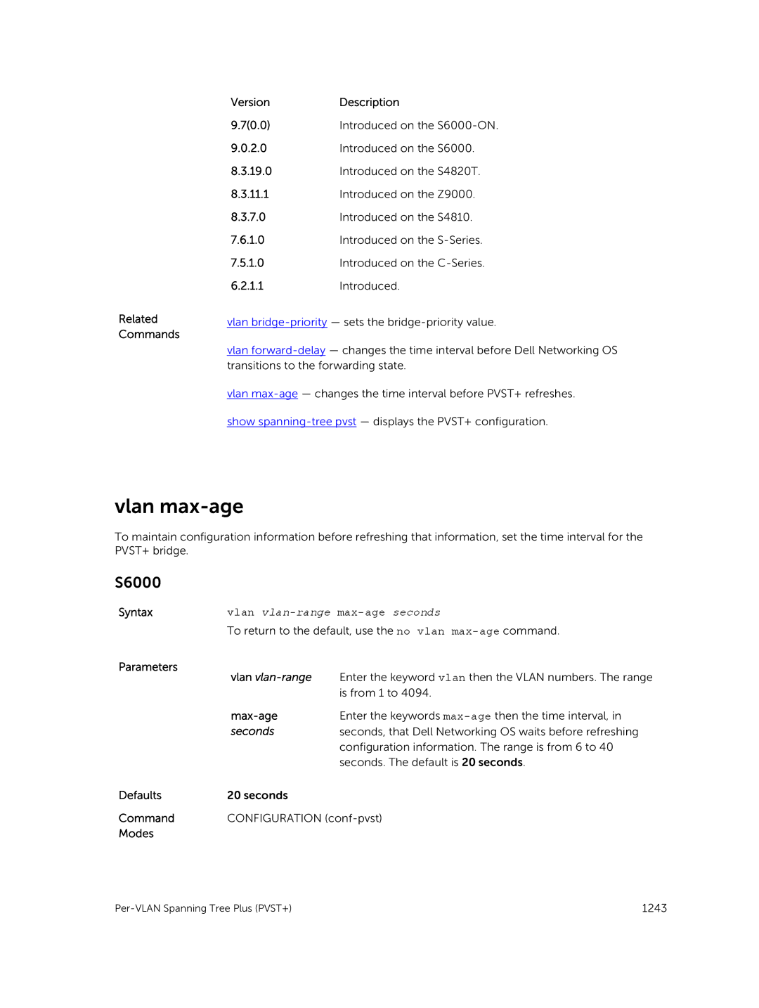 Dell 9.7(0.0) manual Vlan max-age, Max-age 