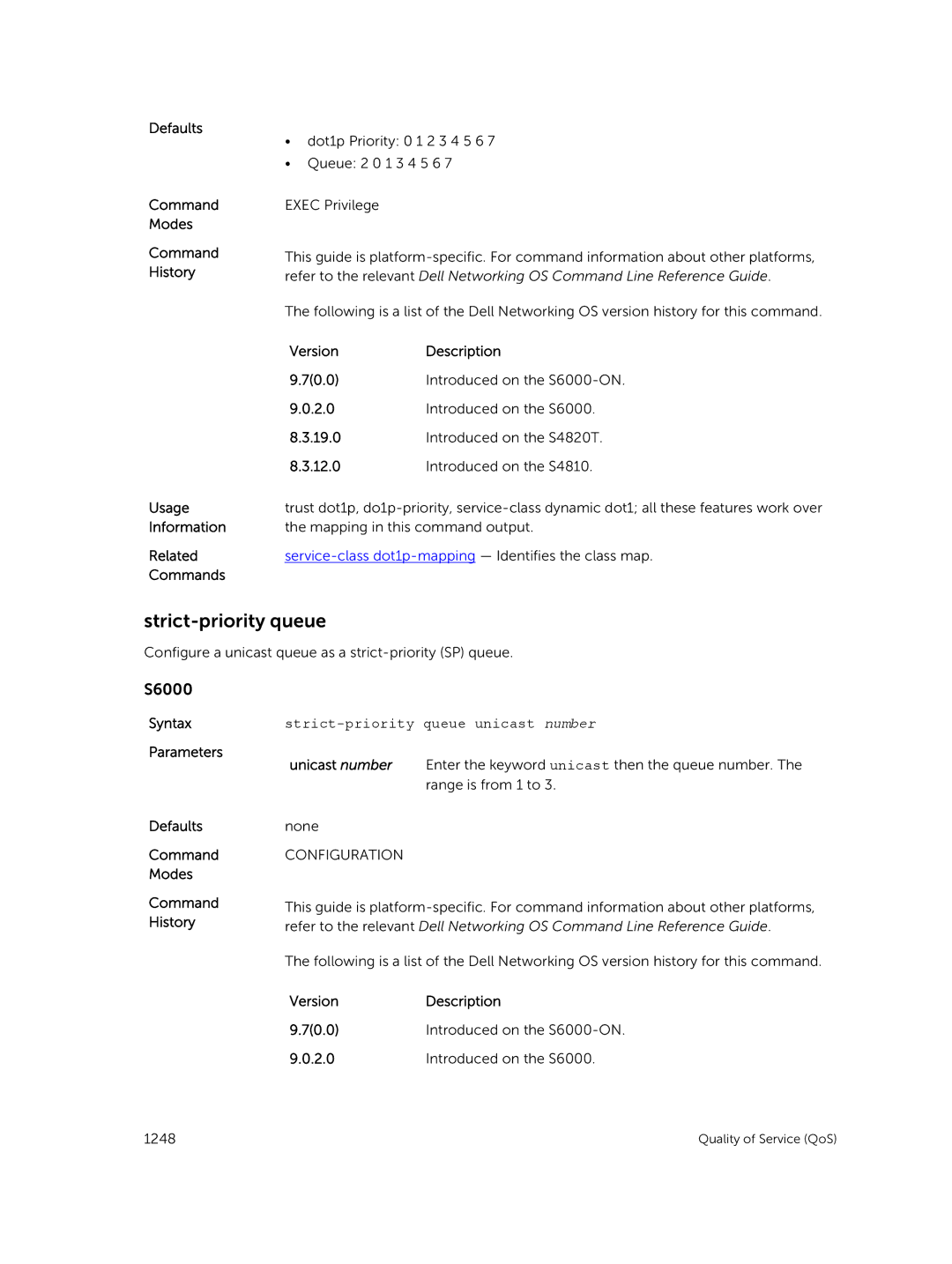 Dell 9.7(0.0) manual Strict-priority queue unicast number 