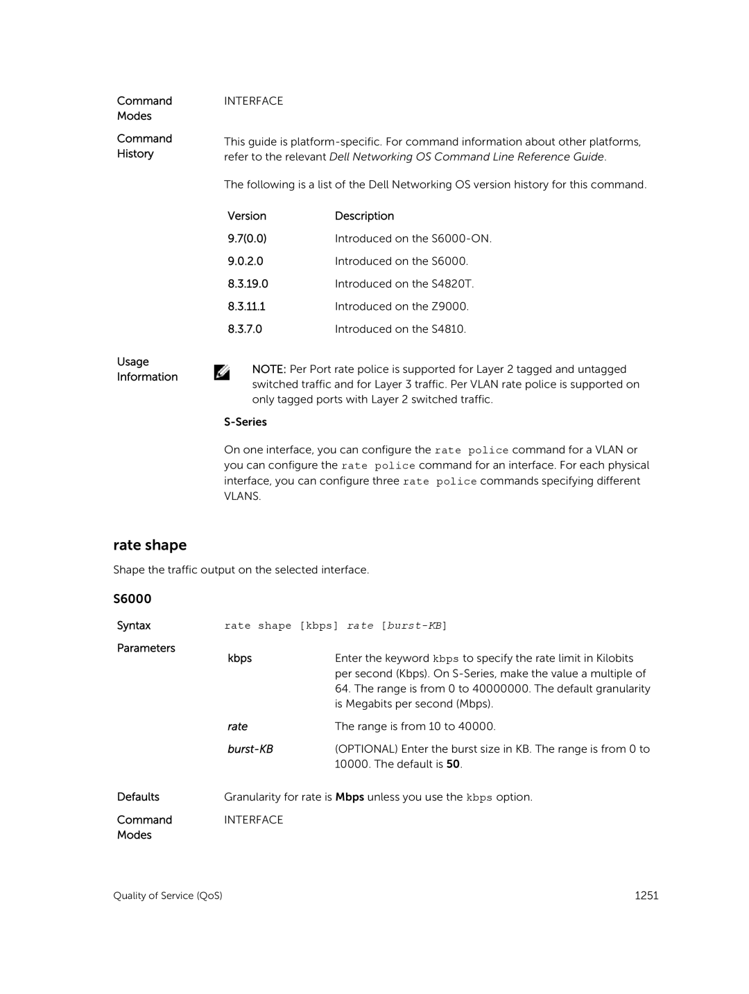 Dell 9.7(0.0) manual Rate shape kbps rate burst-KB 