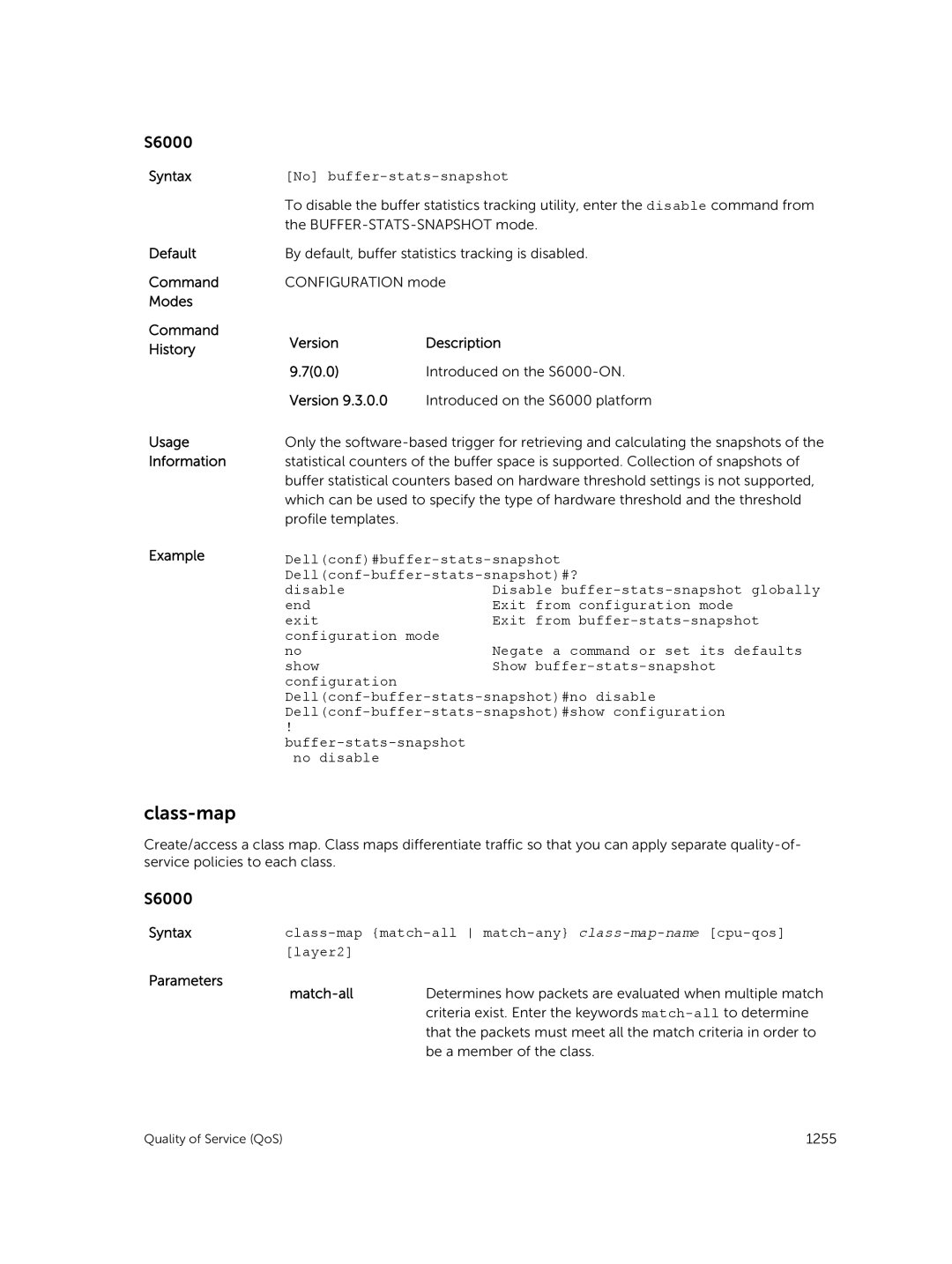 Dell 9.7(0.0) manual Class-map, No buffer-stats-snapshot, Match-all 