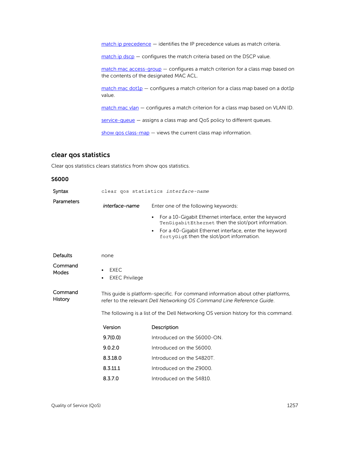 Dell 9.7(0.0) manual Clear qos statistics interface-name 