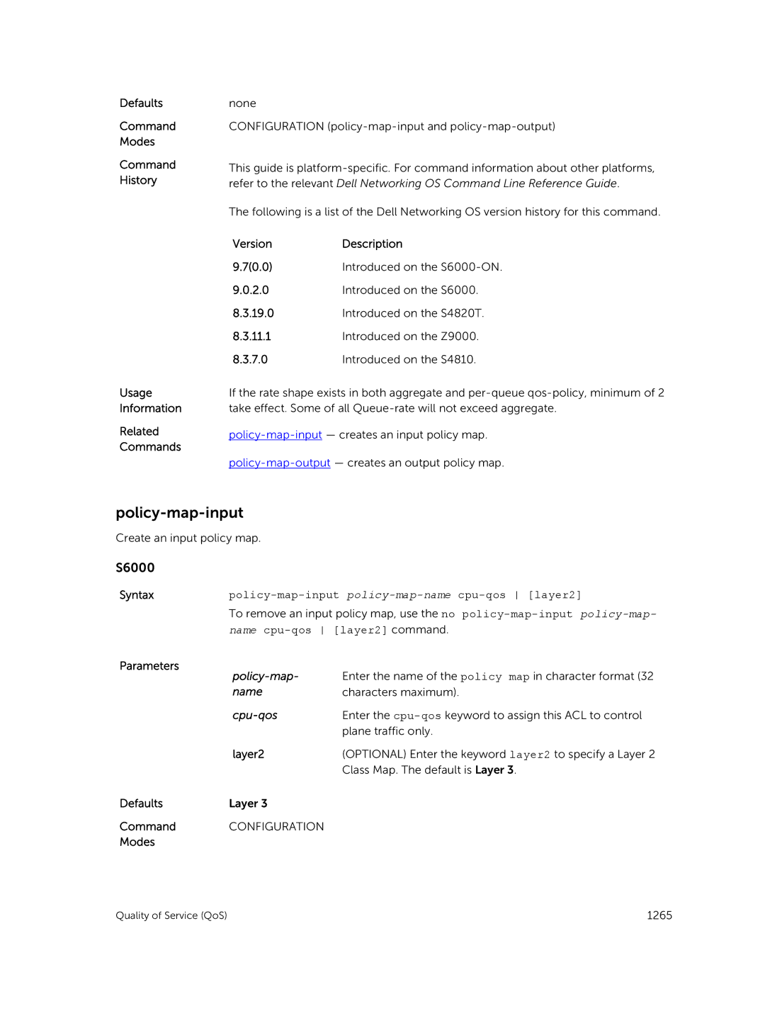 Dell 9.7(0.0) manual Policy-map-input policy-map-name cpu-qos layer2, Name cpu-qos layer2 command, Cpu-qos 