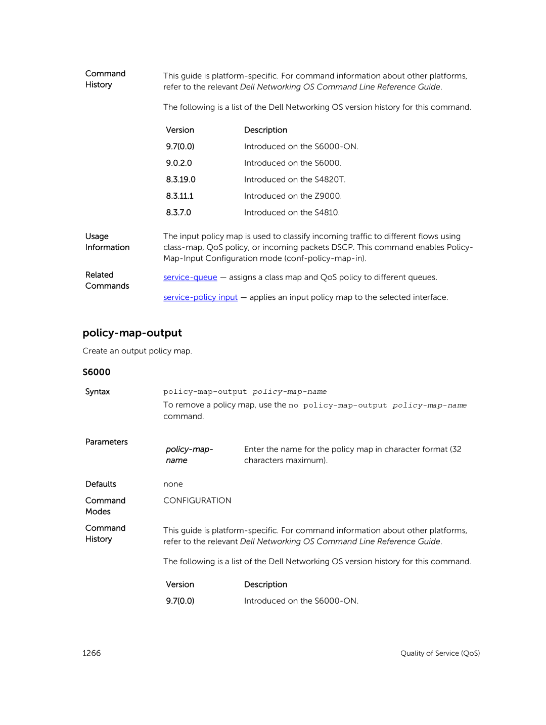 Dell 9.7(0.0) manual Policy-map-output policy-map-name 