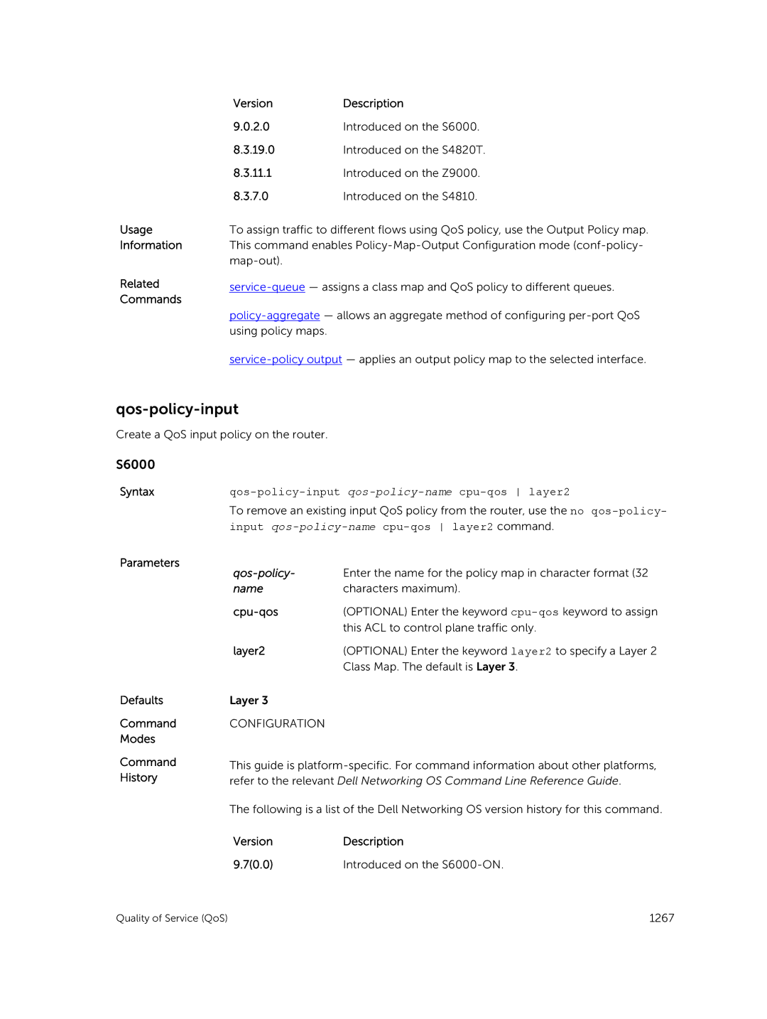 Dell 9.7(0.0) manual Qos-policy-input qos-policy-namecpu-qos layer2 