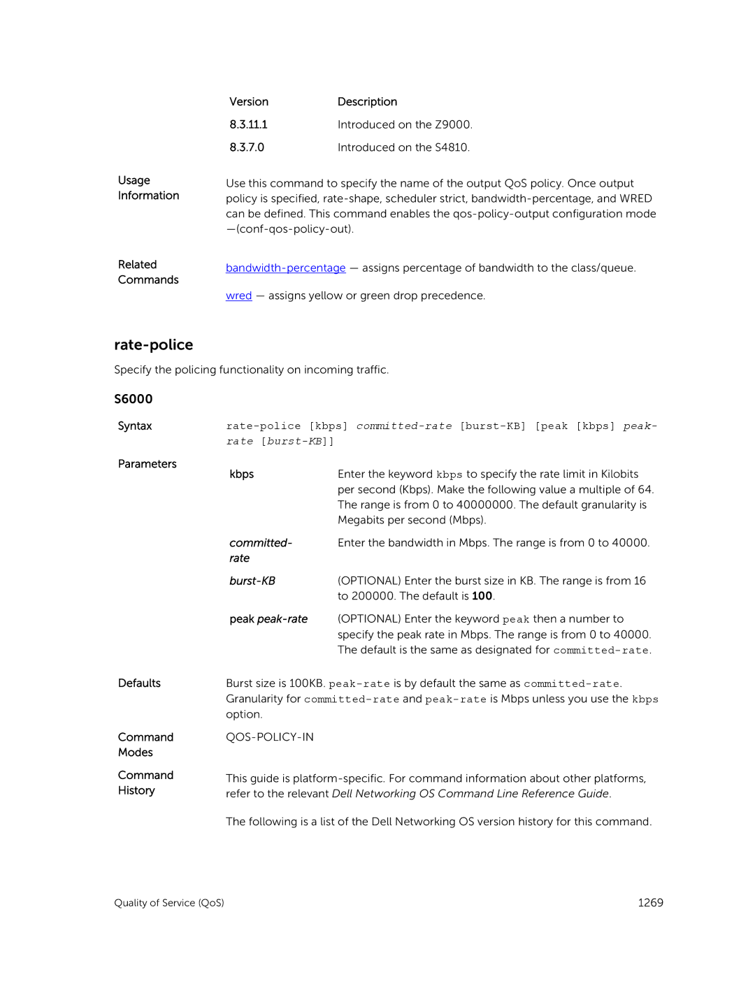 Dell 9.7(0.0) manual Rate-police kbps committed-rate burst-KB peak kbps peak 