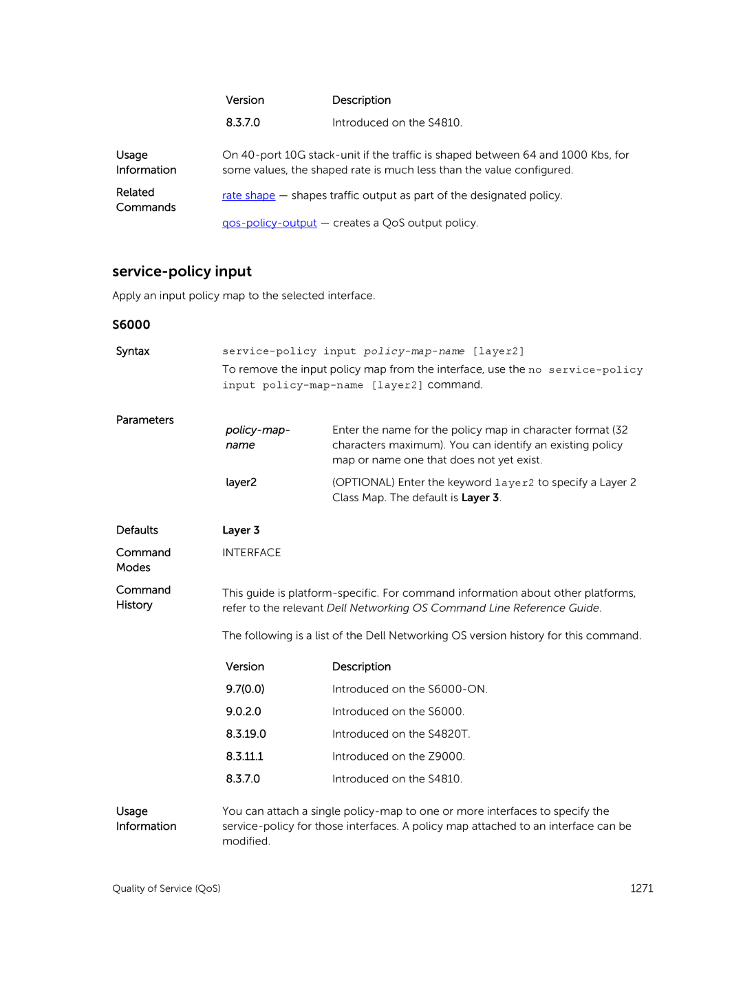 Dell 9.7(0.0) manual Service-policy input policy-map-name layer2 