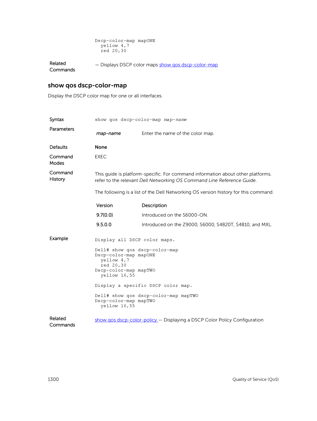 Dell 9.7(0.0) manual Show qos dscp-color-map, Map-name Enter the name of the color map 