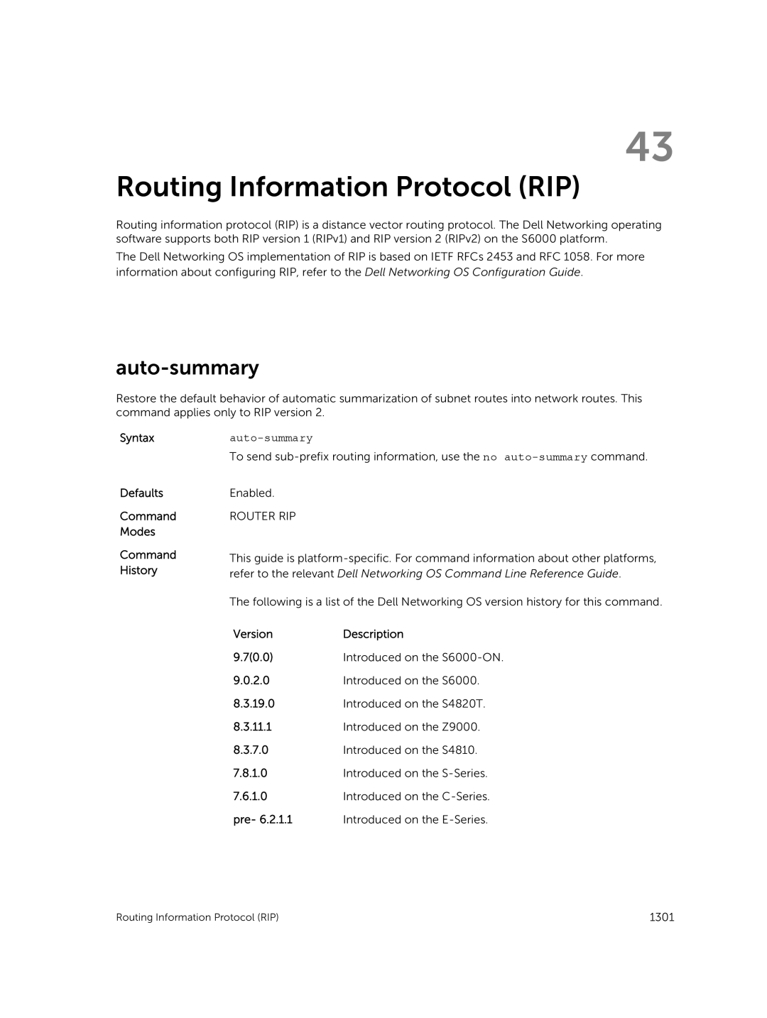 Dell 9.7(0.0) manual Routing Information Protocol RIP, Auto-summary 