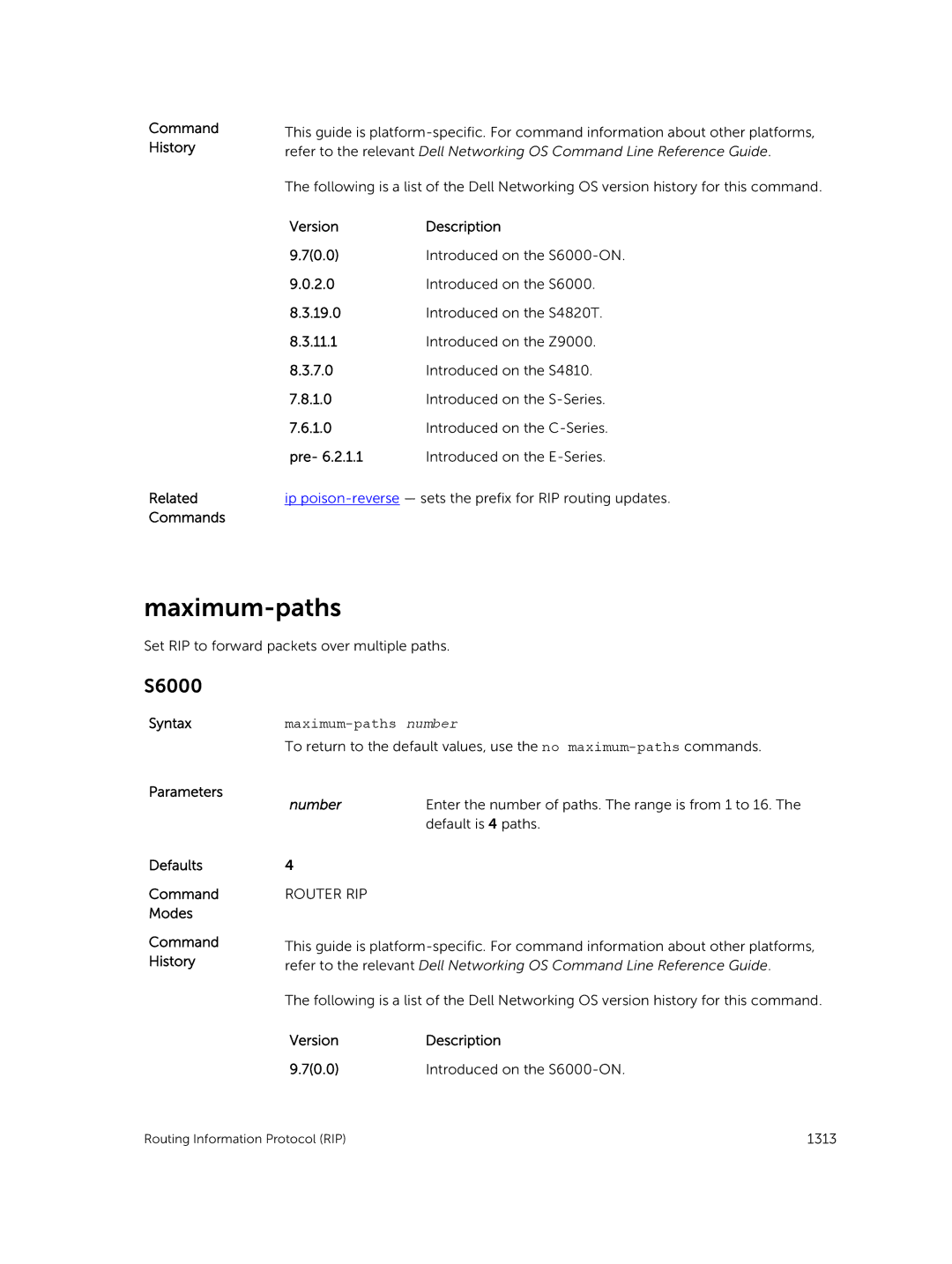 Dell 9.7(0.0) manual Ip poison-reverse sets the prefix for RIP routing updates 