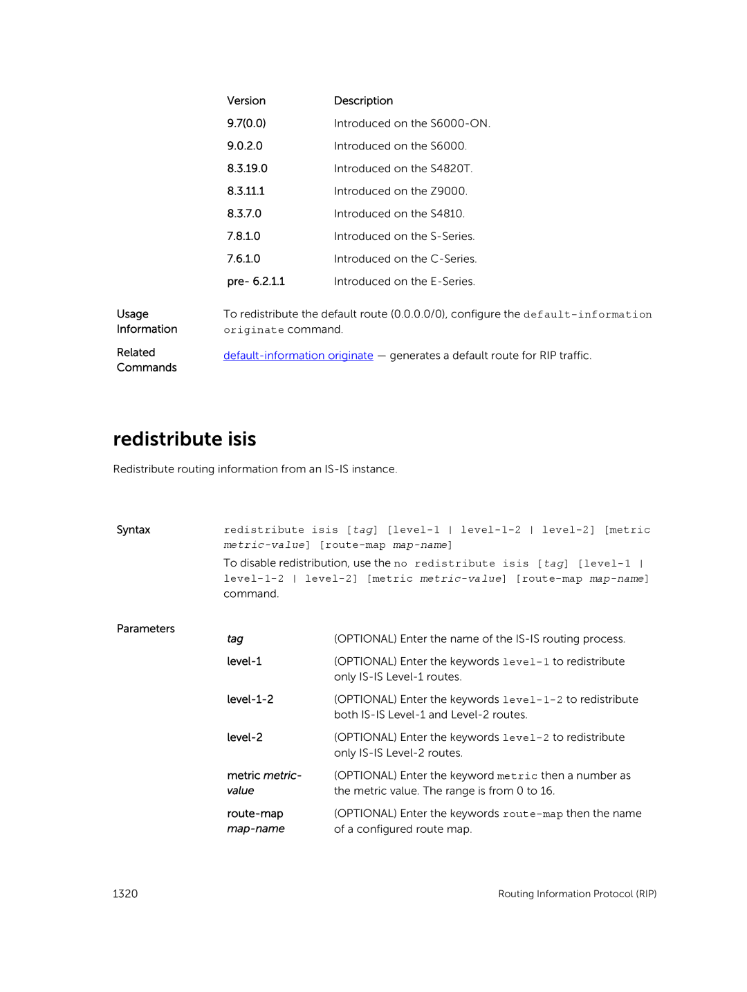 Dell 9.7(0.0) manual Redistribute isis, Tag 