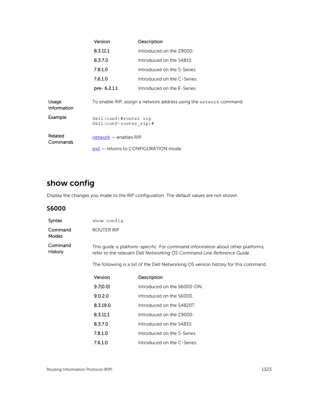 Dell 9.7(0.0) manual Show config, Dellconf#router rip Dellconf-routerrip# 