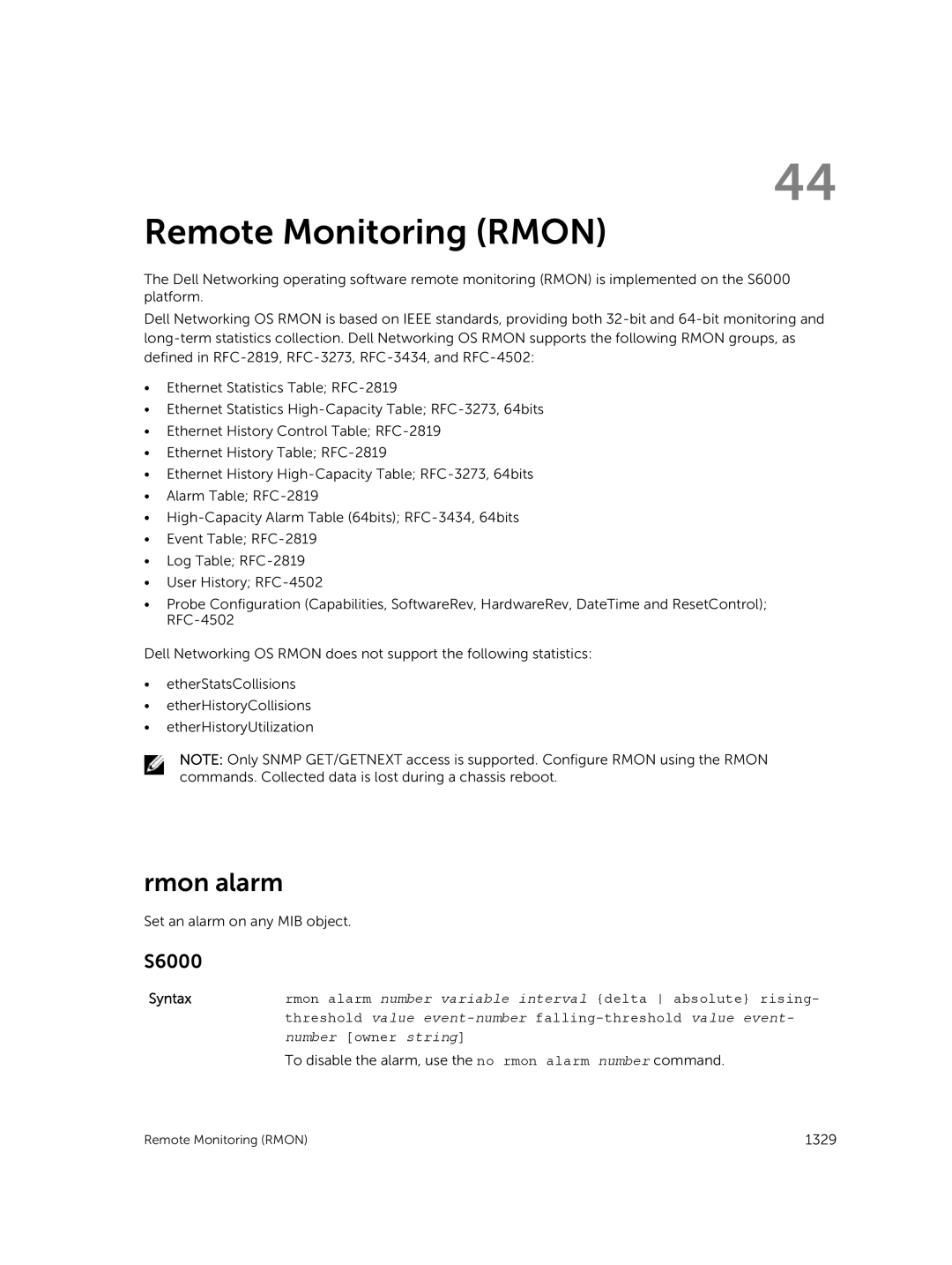 Dell 9.7(0.0) manual Remote Monitoring Rmon, Rmon alarm 