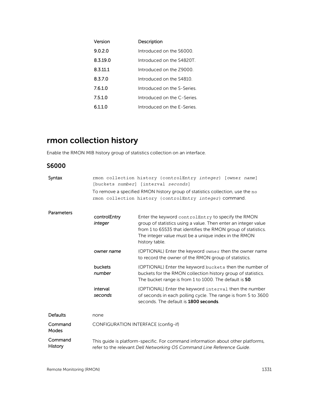 Dell 9.7(0.0) manual Rmon collection history, ControlEntry, Owner name, Buckets 