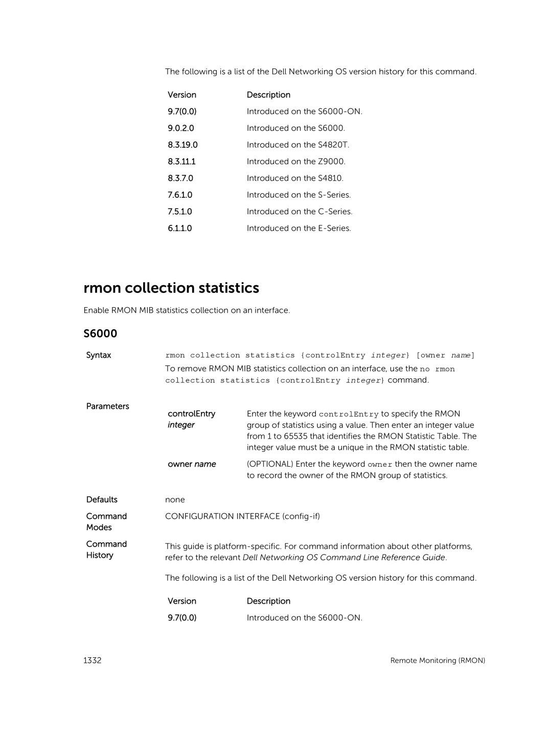 Dell 9.7(0.0) manual Rmon collection statistics 