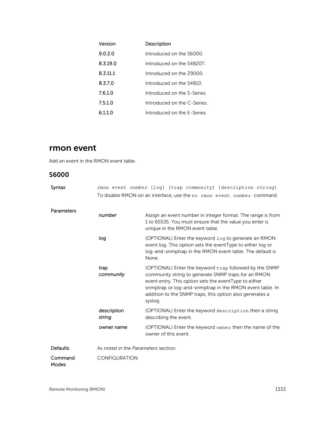 Dell 9.7(0.0) manual Rmon event number log trap community description string, Trap 