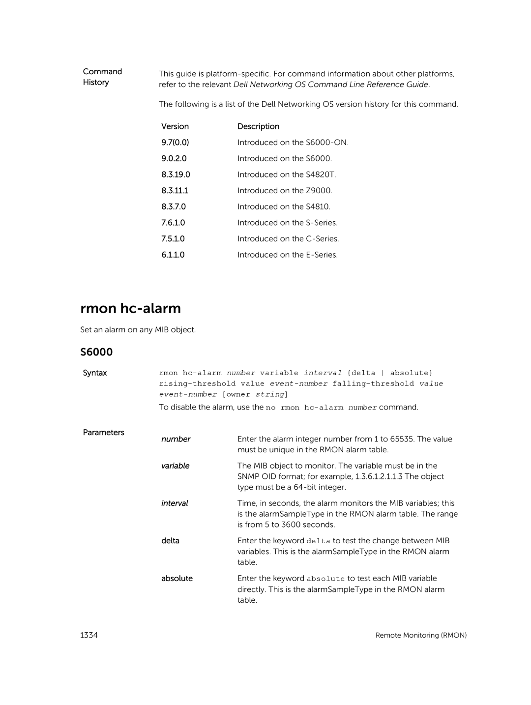 Dell 9.7(0.0) manual Rmon hc-alarm number variable interval delta absolute, Delta 