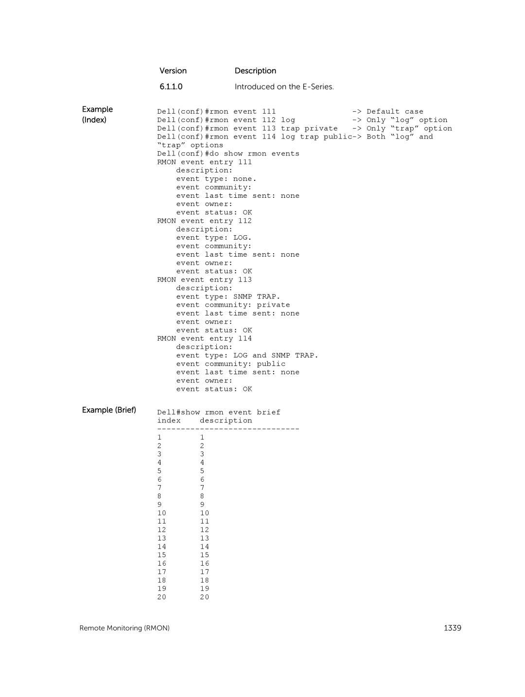 Dell 9.7(0.0) manual Example Index Example Brief Version Description 1.0 