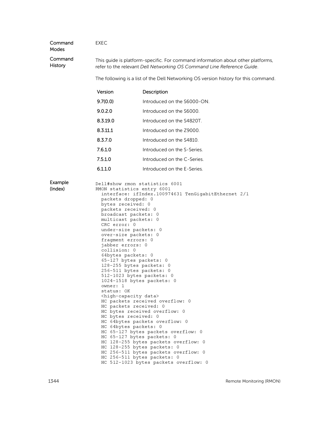 Dell 9.7(0.0) manual Command Modes Command History Example Index 