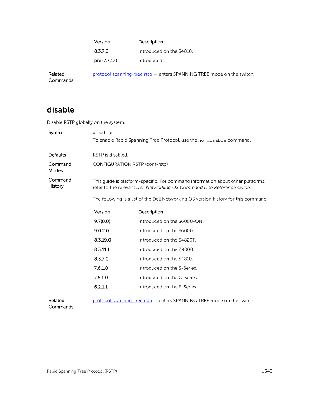 Dell 9.7(0.0) manual Disable Rstp globally on the system 