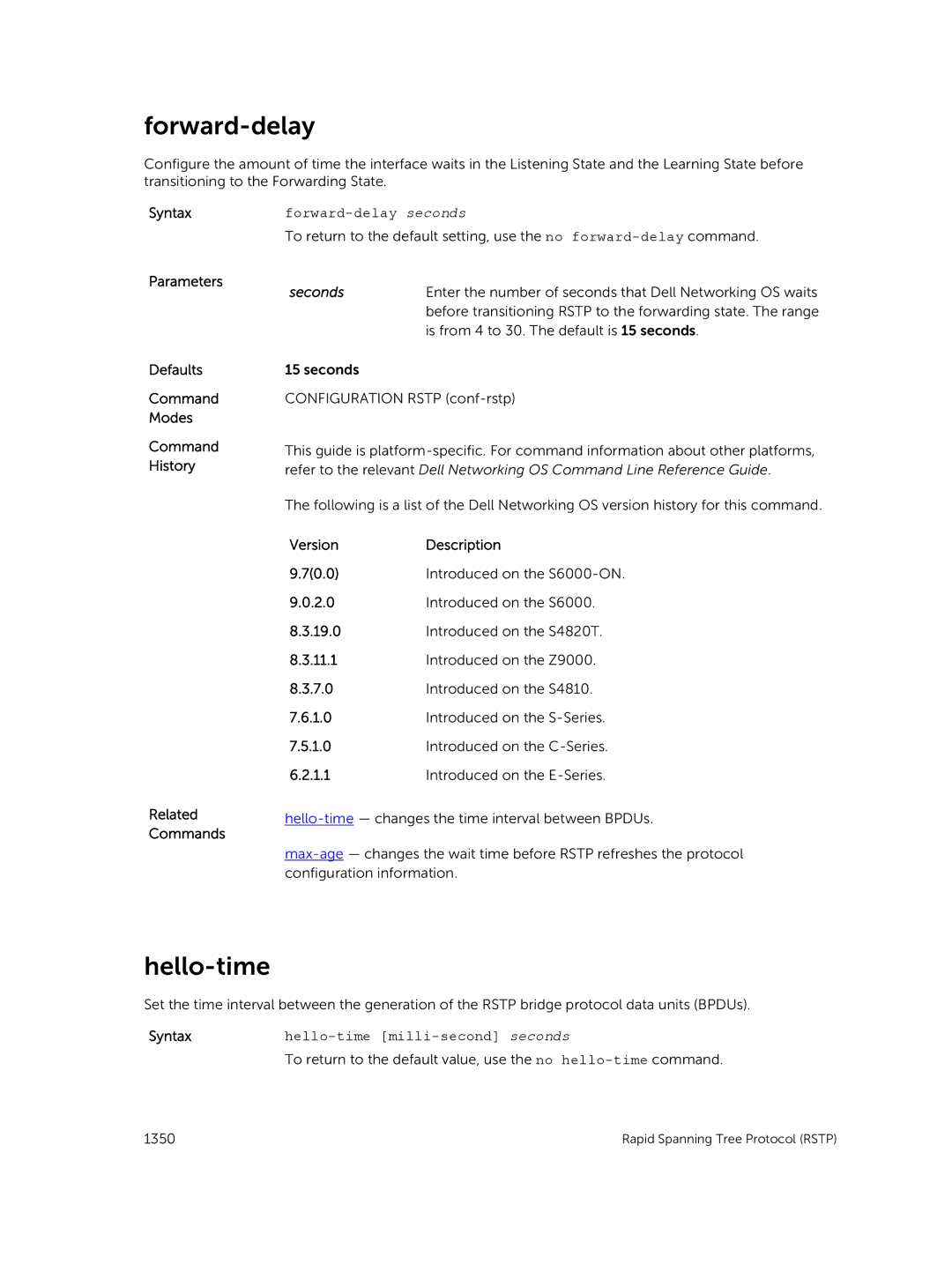 Dell 9.7(0.0) manual Forward-delay, Hello-time milli-second seconds 